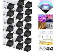 Lot de 20 profilés LED en aluminium en forme de V, 6 packs de canaux profilés d'angle avec couvercle blanc laiteux, embouts, clips de montage et connecteurs d'angle à 45 degrés pour diffuseur de rail