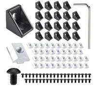 Lot de 20 raccords d'angle en aluminium noir - Matériel de fixation - Angle d'angle en forme de L à 90° - Avec rainures en T M5 et vis à six pans creux - Pour profilés en aluminium 2020