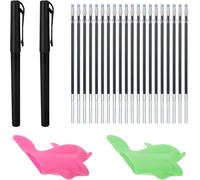 Lot De 20 Recharges De Stylos Magiques, 2 Stylos À Encre Disparaissante Avec 2 Poignées En Silicone Invisibles Pour Cahiers D'exercices D'écriture Rainurés