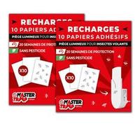 MASTER TRAP BY FAVEX - Lot de 20 recharges pour piège lumineux insectes volants Master Trap - Protection mites, mouches à fruits, moucherons - 20 papiers autocollants - Protection 40 semaines