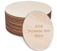 Lot de 20 rondelles en bois de 3 mm d'épaisseur - Diamètre : 20 cm - Bois naturel non traité - Panneaux de contreplaqué ronds pour décoration, artisanat, peinture, bricolage