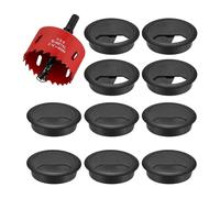 Lot de 20 rondelles passe-câbles pour le bureau, cache câble en plastique de 60 mm avec 1 scie cloche, découpe de câble noire, ronde, finition