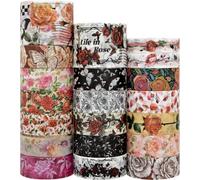 Lot de 20 rouleaux de ruban washi rose vintage floral Washi, rubans décoratifs pour journal, fournitures de scrapbooking, cartes postales, artisanat (thème amour)