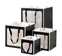 Lot de 20 sachets carrés transparents en PVC avec fenêtre et poignée, pouvant servir boîte à gâteaux différentes tailles, manchon for pots fleurs ou d'emballage for poupées(Black White)