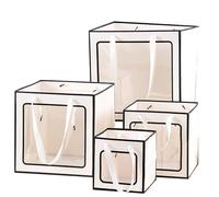 Lot de 20 sachets carrés transparents en PVC avec fenêtre et poignée, pouvant servir boîte à gâteaux différentes tailles, manchon for pots fleurs ou d'emballage for poupées(White Black)
