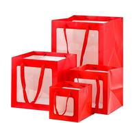 Lot de 20 sachets carrés transparents en PVC avec fenêtre et poignée, pouvant servir boîte à gâteaux différentes tailles, manchon for pots fleurs ou d'emballage for poupées(Rot)