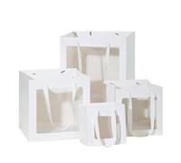 Lot de 20 sachets carrés transparents en PVC avec fenêtre et poignée, pouvant servir boîte à gâteaux différentes tailles, manchon for pots fleurs ou d'emballage for poupées(Wit)