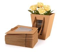 Lot de 20 sacs à fleurs marron avec fenêtre transparente, sacs cadeaux polyvalents avec poignées en toile pour anniversaires, mariages et fêtes