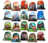 Lot de 20 sacs à friandises dinosaures avec cordon de serrage pour cadeaux d'anniversaire, bonbons et collations, école, voyage, sac de rangement pour jouets