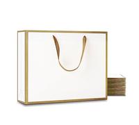 Lot de 20 sacs cadeaux de grande taille YACEYACE - 33 x 8,9 x 25,4 cm - Blancs - Sacs cadeaux en papier épais avec cadre doré - Grands sacs en papier - Sacs à provisions