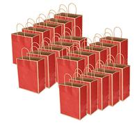 Lot de 20 sacs en papier kraft réutilisables et, sacs cadeaux durables pour vêtements, cadeaux, petits objets, vert foncé, noir, rouge foncé, 21 x 11 x 27,5 cm (Bordure rouge foncé uni)