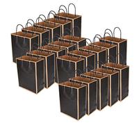 Lot de 20 sacs en papier kraft réutilisables et, sacs cadeaux durables pour vêtements, cadeaux, petits objets, vert foncé, noir, rouge foncé, 21 x 11 x 27,5 cm (Bordure sombre et unie)