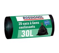 Certifié Origine France Garantie, 20 Sacs-poubelle de 30L, Sacs résistants et étanches, Fermeture avec liens coulissants intégrés, BAGY ROSSIGNOL