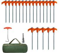 Lot de 20 sardines à visser en acier pour tente de camping - Piquets solides - Avec extracteur de clous et sac pour sol dur, forêt, prairie, rochers