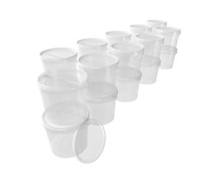 Lot de 20 seaux avec couvercle - 5 l - Transparent - Rond - En plastique alimentaire, hermétique et stable - Seau vide avec poignée et couvercle - Convient pour les denrées alimentaires, les produits