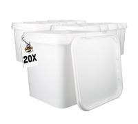 Lot de 20 seaux avec couvercle de 5 l blancs rectangulaires | Seau en plastique adapté à un usage alimentaire, hermétique et stable | Seau vide avec poignée et couvercle pour aliments, produits
