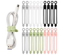 Lot de 20 serre-câbles en silicone refermables 10,5 x 1,2 cm - Support de câbles pour la gestion des câbles et l'organisation du bureau ou du bureau