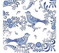 Lot de 20 serviettes à cocktail Motif oiseaux Bleu Asie 25 cm