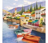 Lot de 20 serviettes de table Bateaux dans le lac de Côme | Italie | Voyage | Vacances | Décoration de table | Decoupage | Technique de serviettes 33 x 33 cm