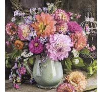 Lot de 20 serviettes dahlias dans un vase à fleurs | fleurs | été | automne | bricolage | neutre | intemporelle | décoration de table | découpage | technique de serviette 33 x 33 cm