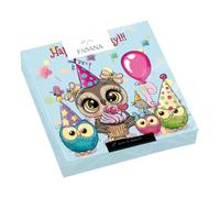 Lot de 20 serviettes d'anniversaire avec chouettes amusantes - Décoration de table - Découpage - Technique de serviette - 33 x 33 cm
