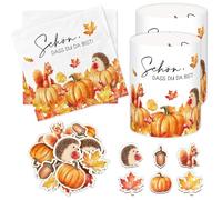 Lot de 20 serviettes d'automne + 12 photophores + 36 confettis en bois - Décoration d'automne pour l'intérieur du salon moderne - Décoration d'automne esthétique - Feuilles d'automne et citrouilles