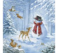 Lot de 20 serviettes de Noël avec motif animaux jouant avec un bonhomme de neige pour décoration de table. Serviettes en papier avec motif. Idéales aussi pour découpage et technique de serviettage 33