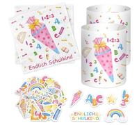 Lot de 20 serviettes de rentrée des classes + 12 photophores + 50 confettis - Décoration de table - Enfin écolier 2025 - Décoration de rentrée scolaire - Rose - Décoration de rentrée des classes avec