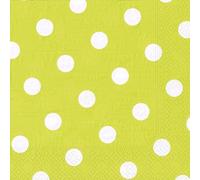 Lot de 20 serviettes de table, 3 couches, pli 1/4 40 cm x 40 cm, vert citron « Dots »