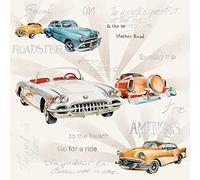 Lot de 20 serviettes de table anciens classiques - Voitures - Vintage - 33 x 33 cm