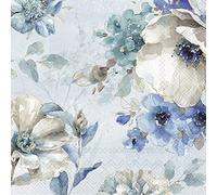 Lot de 20 serviettes de table au motif de fleurs vintage bleues neutres intemporelles Décoration de table découpage technique de serviette 33 x 33 cm