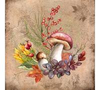 Lot de 20 serviettes de table Champignons et fruits d'automne Champignons baies feuilles Décoration de table automne Découpage Technique de serviette 33 x 33 cm