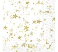 Lot de 20 serviettes de table ciel étoilé blanc doré brillant sur blanc 33 x 33 cm