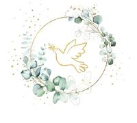 Lot de 20 serviettes de table Colombe dorée Eucalyptus blanc - Mariage - Paix - Amour - Espoir - Découpage - Technique de serviette - Décoration de table 33 x 33 cm