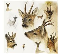 Lot de 20 serviettes de table de chevreuil Portraits of Deer - 33 x 33 cm