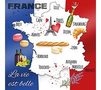 Lot de 20 serviettes de table de France avec belles pages françaises - Pays - Vacances - Voyage - Décoration de table 33 x 33 cm