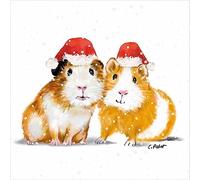 Lot de 20 serviettes de table de Noël, motif cochon d'Inde avec bonnet de Père Noël, blanc et rouge, décoration de table, décoration de Noël, hiver, Noël et l'Avent