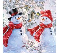 Lot de 20 serviettes de table en forme de bonhomme de neige sur la mangeoire pour l'hiver et Noël 33 x 33 cm