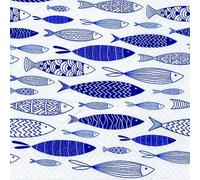 Lot de 20 serviettes de table en forme de poissons - Couleur : noir - Pour fêtes maritimes - 33 x 33 cm