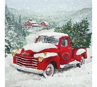 Lot de 20 serviettes de table en forme de voiture avec sapin de Noël - 33 x 33 cm