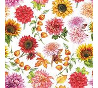 Lot de 20 serviettes de table en papier avec motif Automne fleuri Convient également pour le découpage et la technique des serviettes 33 x 33 cm