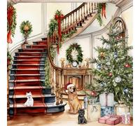 Lot de 20 serviettes de table en papier avec motif de chiens de Noël dans la maison de Noël Convient également pour le découpage et la technique des serviettes 33 x 33 cm
