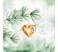 Lot de 20 serviettes de table en papier avec motif de Noël Cœur doré sur branche Convient également pour le découpage et la technique des serviettes 33 x 33 cm