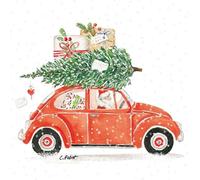 Lot de 20 serviettes de table en papier avec motif de Noël Père Noël et voiture de Noël Convient également pour le découpage et la technique des serviettes 33 x 33 cm