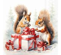Lot de 20 serviettes de table en papier avec motif écureuil de Noël - Idéales pour le découpage et la technique des serviettes - 33 x 33 cm