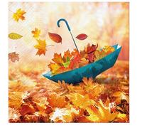 Lot de 20 serviettes de table en papier avec motif feuilles d'automne dans un parapluie Convient également pour le découpage et la technique des serviettes 33 x 33 cm