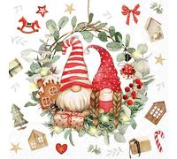 Lot de 20 serviettes de table en papier avec motif gnomes de Noël dans une couronne Convient également pour le découpage et la technique des serviettes 33 x 33 cm