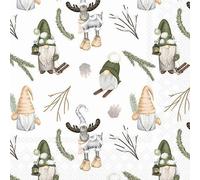 Lot de 20 serviettes de table en papier avec motif gnomes et rennes de Noël Convient également pour le découpage et la technique des serviettes 33 x 33 cm