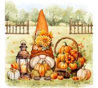 Lot de 20 serviettes de table en papier avec motif lutin d'automne avec citrouilles Convient également pour le découpage et la technique des serviettes 33 x 33 cm