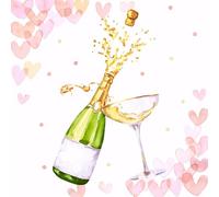 Lot de 20 serviettes de table en papier avec motif pour mariage et amour Champagne autour des cœurs Convient également pour le découpage et la technique des serviettes 33 x 33 cm